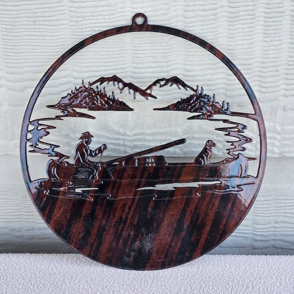 Hanging Metal Fisherman Mountain Canoe Dog Door Wall Brown 8" Lake Outdoor Cabin